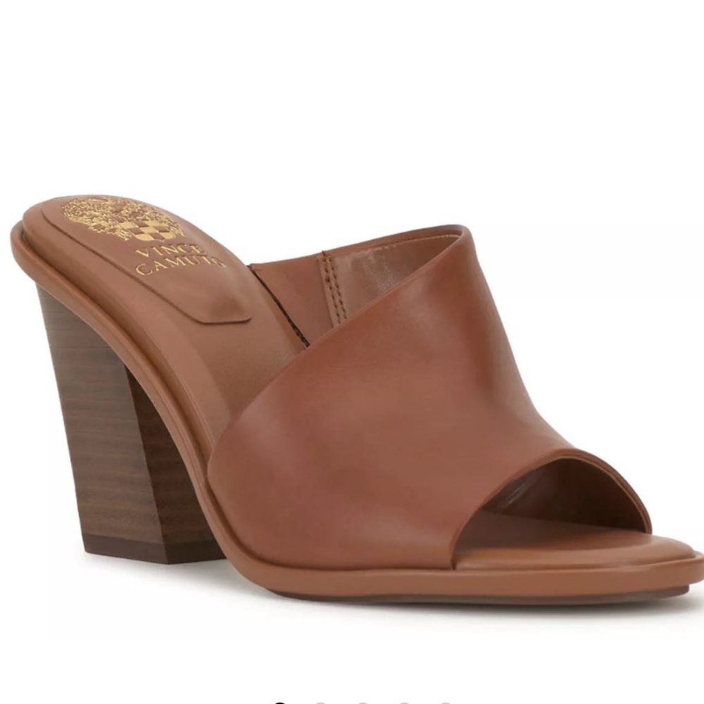 Vince Camuto Fissana Chestnut Leather Heeled Sandals, Size 11 NWOB